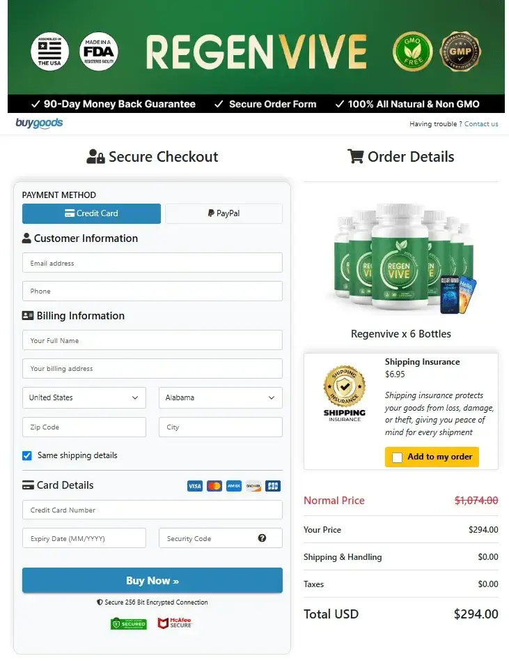 Natural ingredients in RegenVive supplement order from